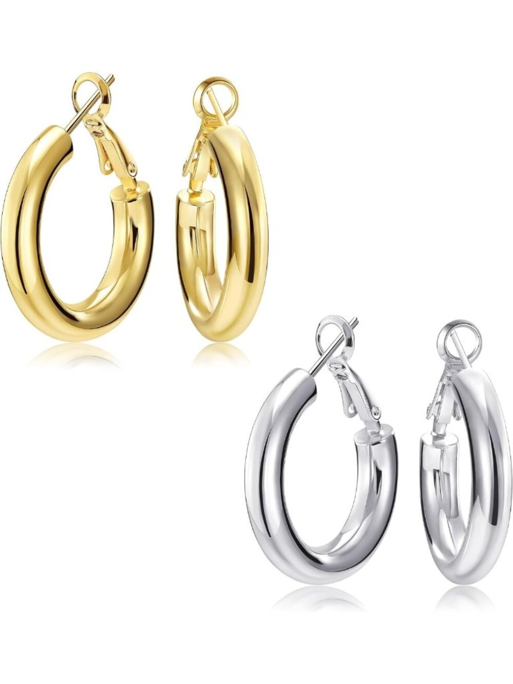 Chunky Gold Hoop Earrings - 14K Gold Plated Lightweight Thick Hoops for Women